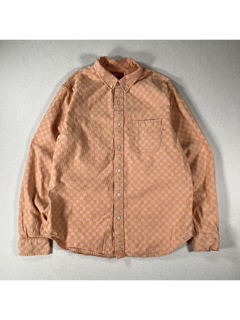 Supreme 100% cotton orange checkerboard button up shirt Sz M